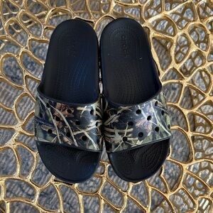 CROCS Black and Green Camo Slides
